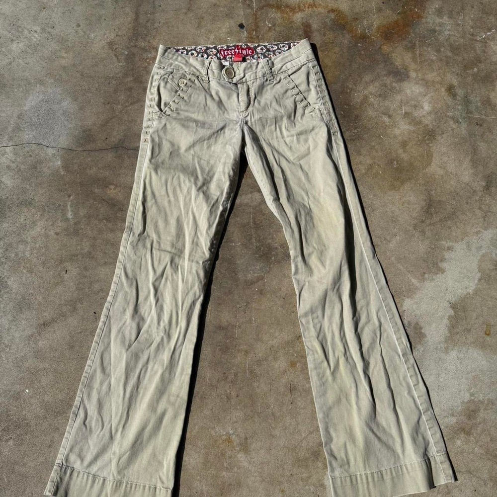 Cream and tan Y2K flare pants